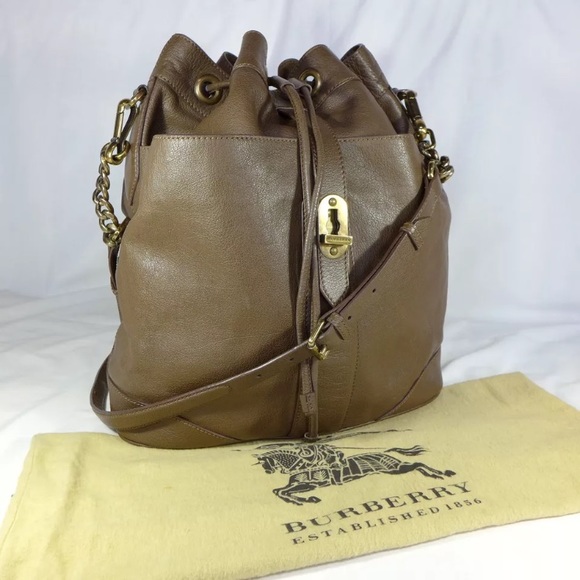 Authentic Burberry Large Leather Drawstring Bag - Picture 2 of 8